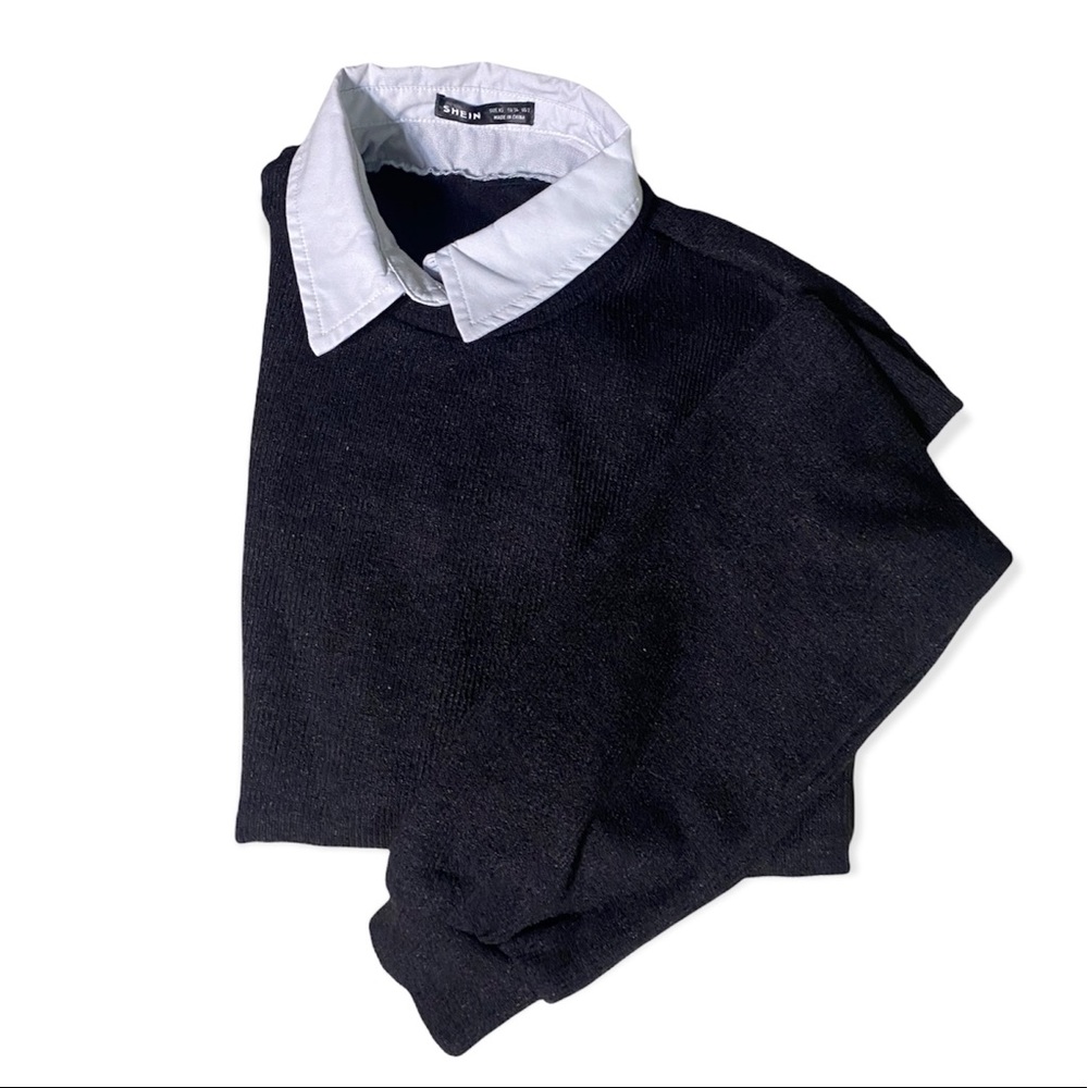 black sweater with button up shirt 2 in 1